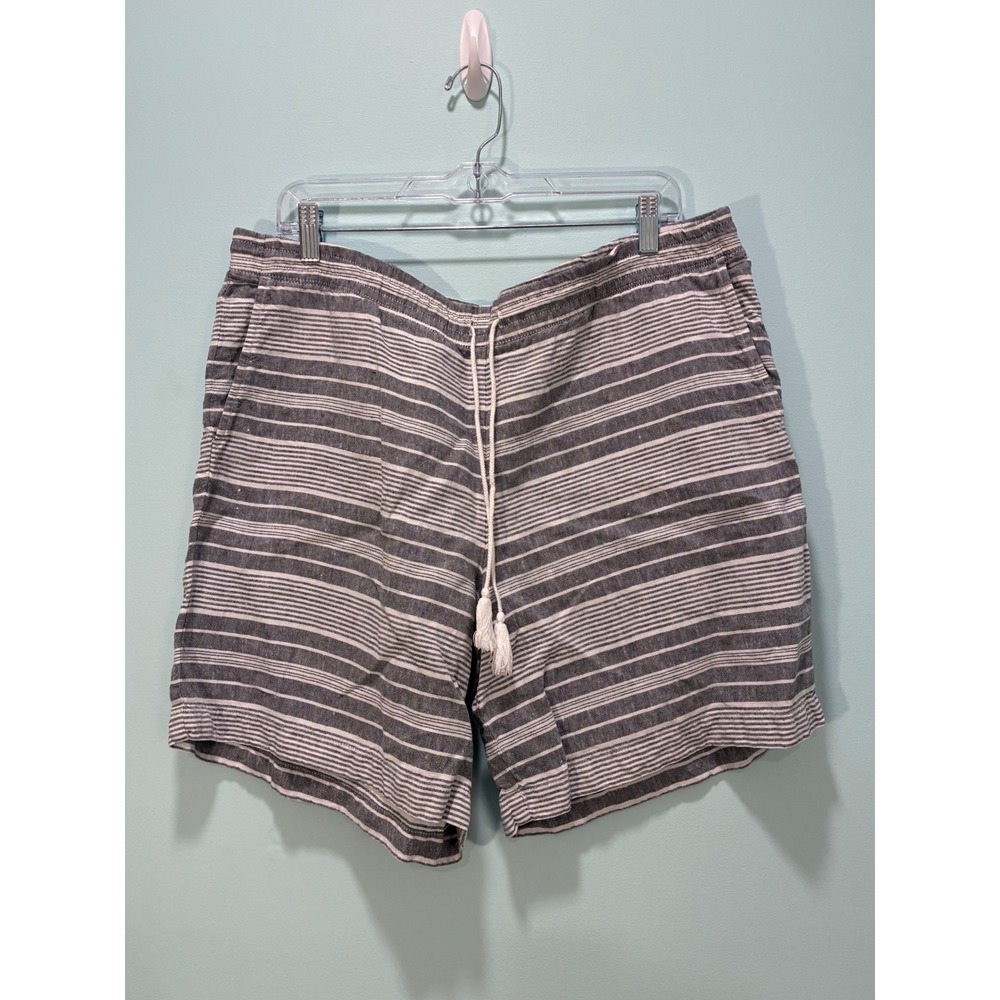 J. Jill Love Linen Striped Pull On Shorts Tassel Drawstring Large